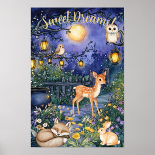 Whimsical Enchanted Forest Woodland Animals Poster
