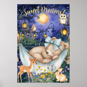 Whimsical Enchanted Forest Woodland Animals Poster
