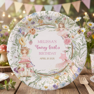 Whimsical Enchanted Garden Fairy First Birthday Paper Plate