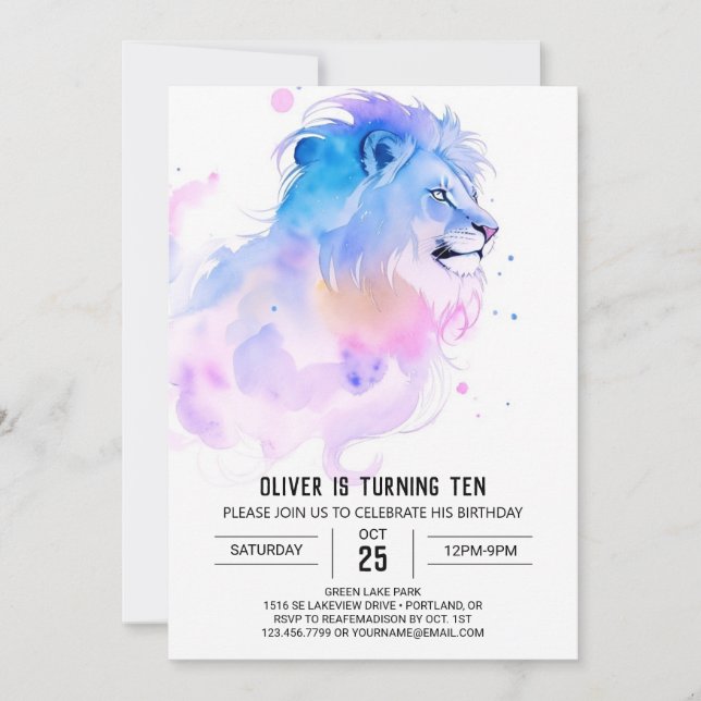 Whimsical Enchanted Lion Birthday Invitation (Front)
