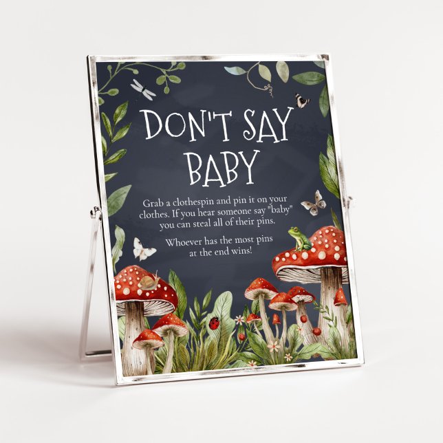 Whimsical Enchanted Mushroom Don't Say Baby Poster (Rustic Mushroom Baby Shower Don't Say Baby Sign)