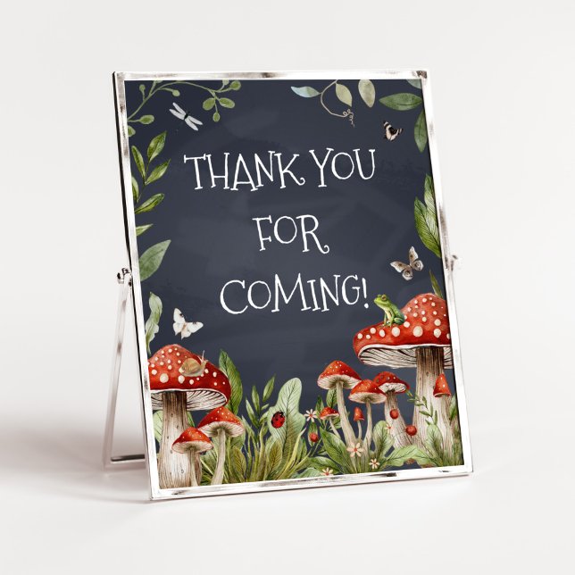 Whimsical Enchanted Mushroom Thank you for Coming Poster (Rustic Mushroom Baby Shower Thank you for Coming Sign)