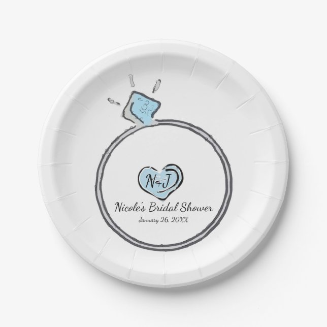 Whimsical Engagement Wedding Ring Bridal Shower Paper Plate (Front)