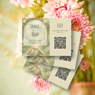 Whimsical English Garden QR Code Wedding Floral RSVP Card