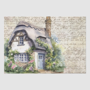Whimsical English Thatched Cottage Old Letter Tissue Paper