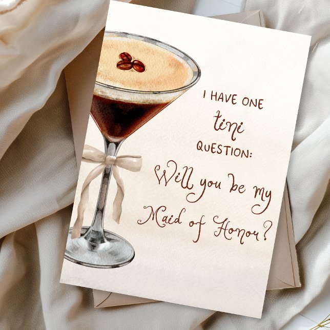 Whimsical Espresso Martini Maid of Honour Proposal Card (Elegant espresso martini card – perfect for your maid of honor proposal with a personal touch.)