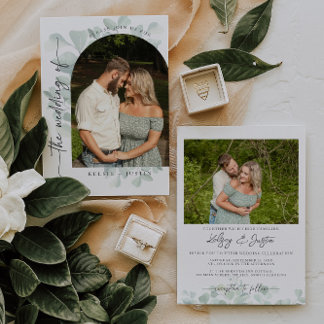 Whimsical Eucalyptus Photo Wedding Invitation
