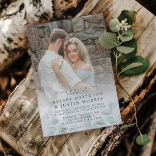 Whimsical Eucalyptus Photo Wedding Invitation