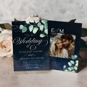 Whimsical Eucalyptus Under The Stars Photo Wedding Invitation