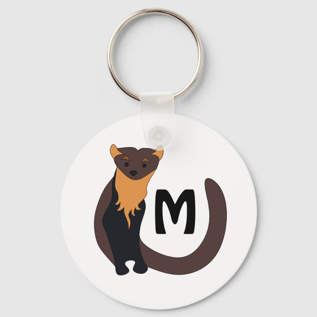 Whimsical European Pine Marten Monogram Key Ring (Front)