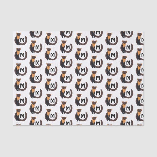 Whimsical European Pine Marten Monogram Tissue Paper (Front)