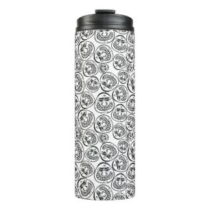 Whimsical Faces: Playful Black and White Cartoon Thermal Tumbler