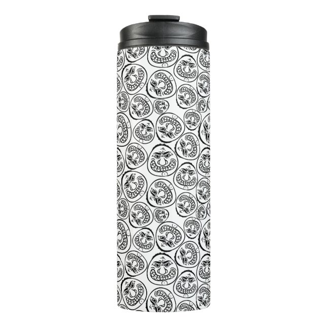Whimsical Faces: Playful Black and White Cartoon Thermal Tumbler (Front)