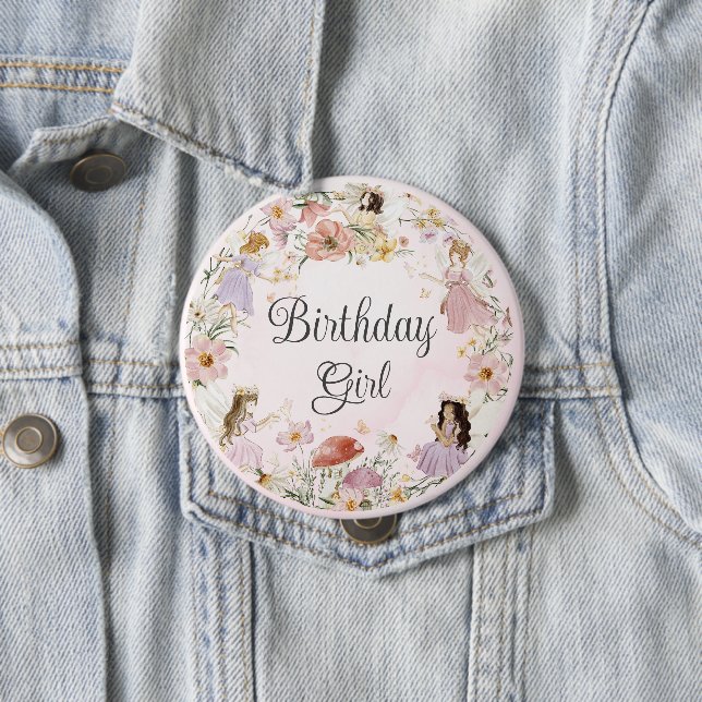 Whimsical Fairies Birthday Flower Garden Meadow 10 Cm Round Badge (In Situ)