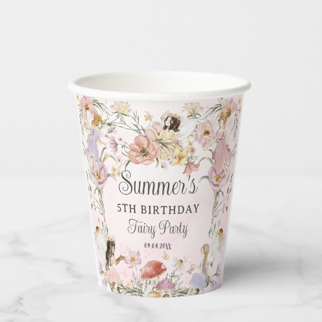 Whimsical Fairies Birthday Flower Garden Meadow Paper Cups (Front)