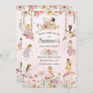 Whimsical Fairies Birthday Flower Garden Meadow Save The Date