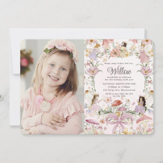 Whimsical Fairies Birthday Flower Garden Picture Invitation