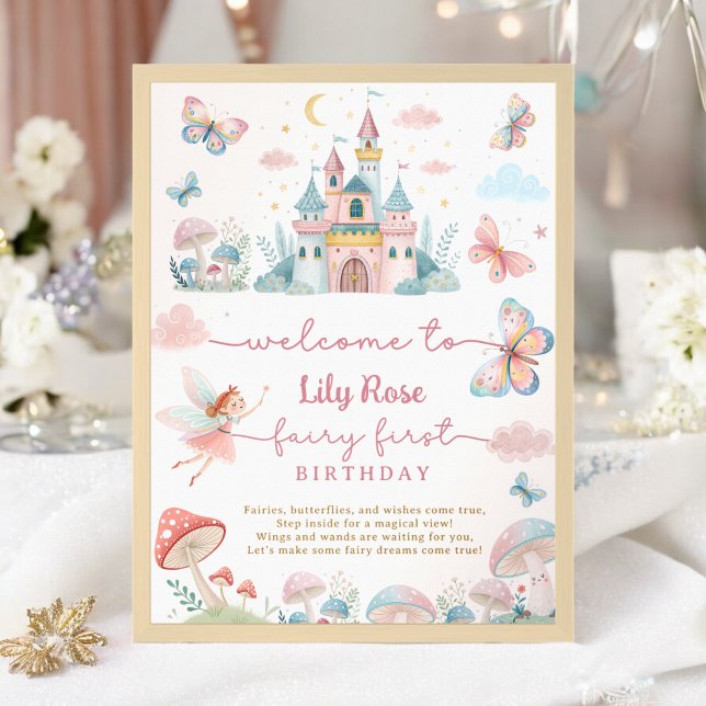 Whimsical Fairy 1st Birthday Party Magical Welcome Poster (Whimsical Fairy 1st Birthday Party Magical Welcome Poster)