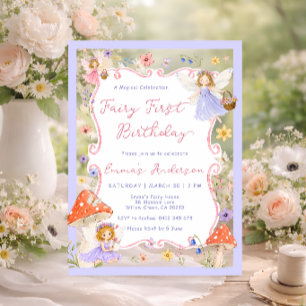 Whimsical Fairy 1st Floral Girls Birthday Acrylic Invitations