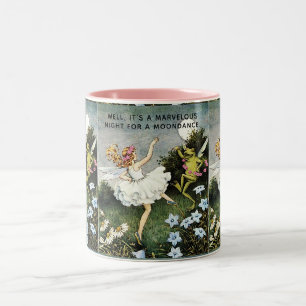 Whimsical Fairy and Frog Dancing Two-Tone Coffee Mug