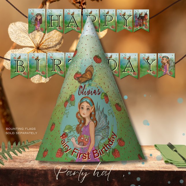 Whimsical Fairy and Strawberry Birthday Party Hat  (Whimsical Fairy and Strawberry Birthday Party Hat )