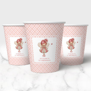 Whimsical Fairy Blush Pink Flowers 7th Birthday Paper Cups