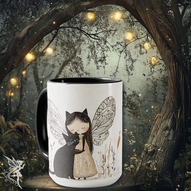 Whimsical Fairy & Cat Birthday Personalised Gift Mug (Creator Uploaded)