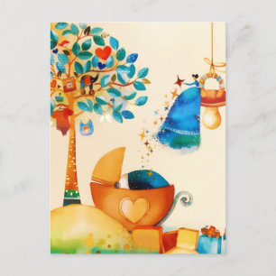 Whimsical Fairy Congratulations Newborn Baby Announcement Postcard