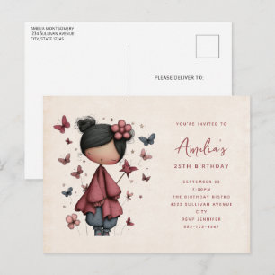 Whimsical Fairy Doll Retro Cute Birthday Invitation Postcard