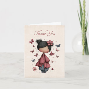 Whimsical Fairy Doll Retro Cute Thank You Card