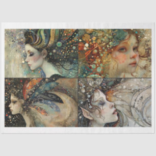 Whimsical Fairy Faces Scrapbooking Mixed Media Tissue Paper