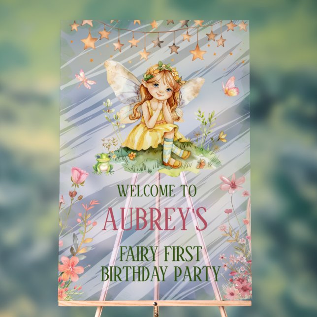 Whimsical Fairy First Birthday Acrylic Sign (Neutral)