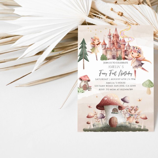 Whimsical Fairy First Birthday | Castle & Mushroom Invitation (Creator Uploaded)