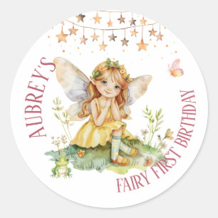 Whimsical Fairy First Birthday Classic Round Sticker
