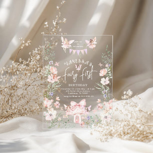 Whimsical Fairy First Birthday Enchanted forest Acrylic Invitations