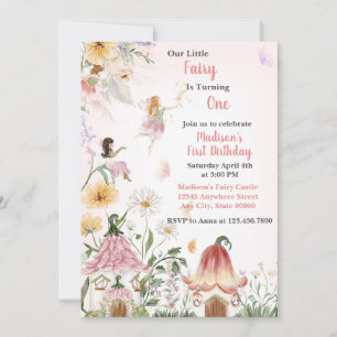 Whimsical Fairy First Birthday Floral Garden Party Invitation