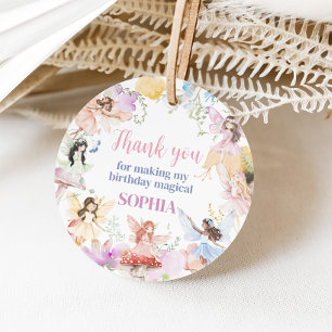 Whimsical Fairy First Birthday Party Round Favour Tags
