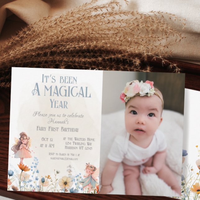 Whimsical Fairy First Magic Birthday Photo Invitation (Creator Uploaded)