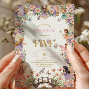 Whimsical Fairy flower 5th birthday Invitation