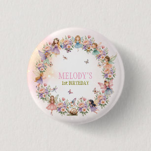 Whimsical fairy garden 1st birthday 3 cm round badge