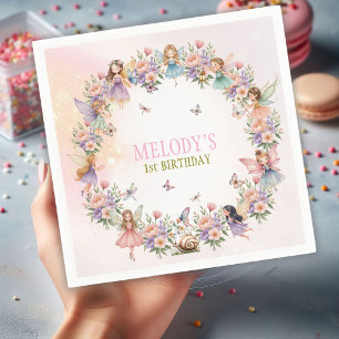 Whimsical fairy garden 1st birthday  napkin