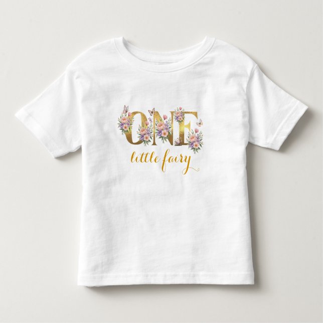 Whimsical fairy garden 1st birthday party toddler T-Shirt (Front)