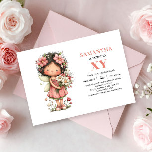 Whimsical Fairy Girl 5th Birthday Blush Pink  Invitation