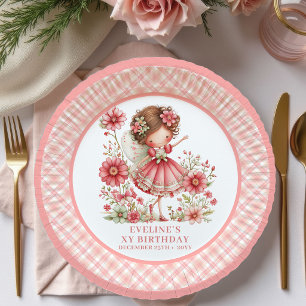 Whimsical Fairy Girl 6th Birthday Blush Floral Paper Plate