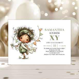 Whimsical Fairy Girl 6th Birthday Greenery Invite