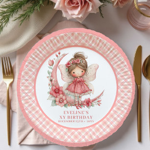 Whimsical Fairy Girl 6th Birthday Pink Flowers Paper Plate