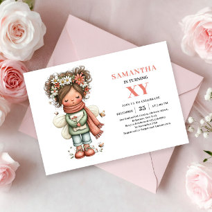 Whimsical Fairy Girl Birthday Blush Floral Pink Invitation