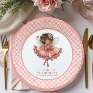 Whimsical Fairy Girl Birthday Blush Pink paper Plate
