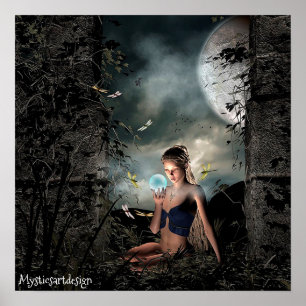 Whimsical Fairy Holding Magical Ball in Forest Art Poster