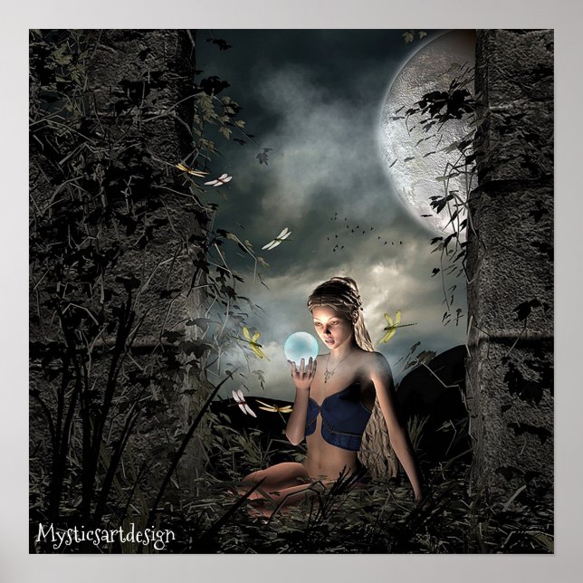 Whimsical Fairy Holding Magical Ball in Forest Art Poster (Front)